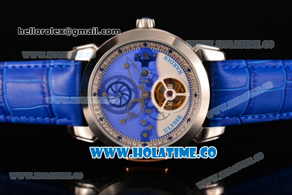 Ulysse Nardin Skeleton Tourbillon Manufacture Asia Automatic Steel Case with Blue/White Dial and Blue Leather Strap - Click Image to Close